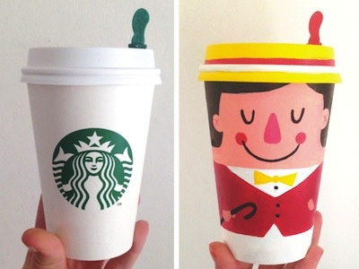 Coffee Cup Character 1: Jolly Boater bow tie coffee coffee cup boater coffee cup character face happy hat recylce smile starbucks