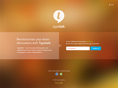 Typetalk - (App) Launching Soon app big text blur background chat hover landing page launching soon one page single page startup typetalk