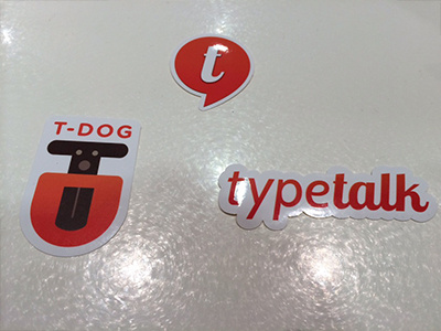 Typetalk Stickers - Printed bubble design icon illustration logo orange printed sticker t dog typetalk