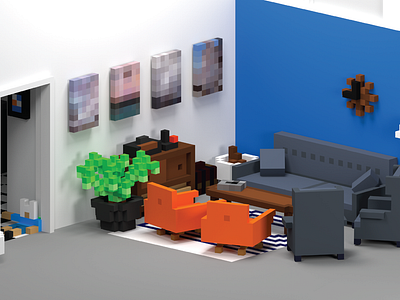 gskinner voxel living room final render 3d blender blender3d magica voxel magicavoxel voxel voxel art voxelart voxels