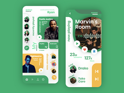 Music Player app colourful design green mobile modern music player ui ux yellow