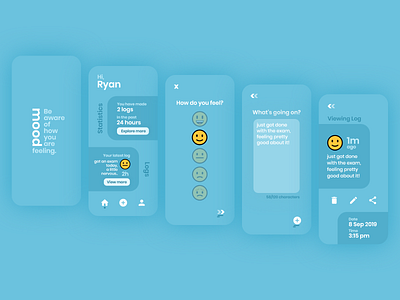 Mood app blue design minimal mobile mood tracker simple ui ux