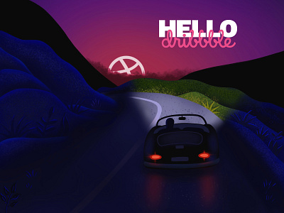 Dribbble Debut Shot – Night Driving Illustration cold debut design drive driving first shot hello dribbble illustration night