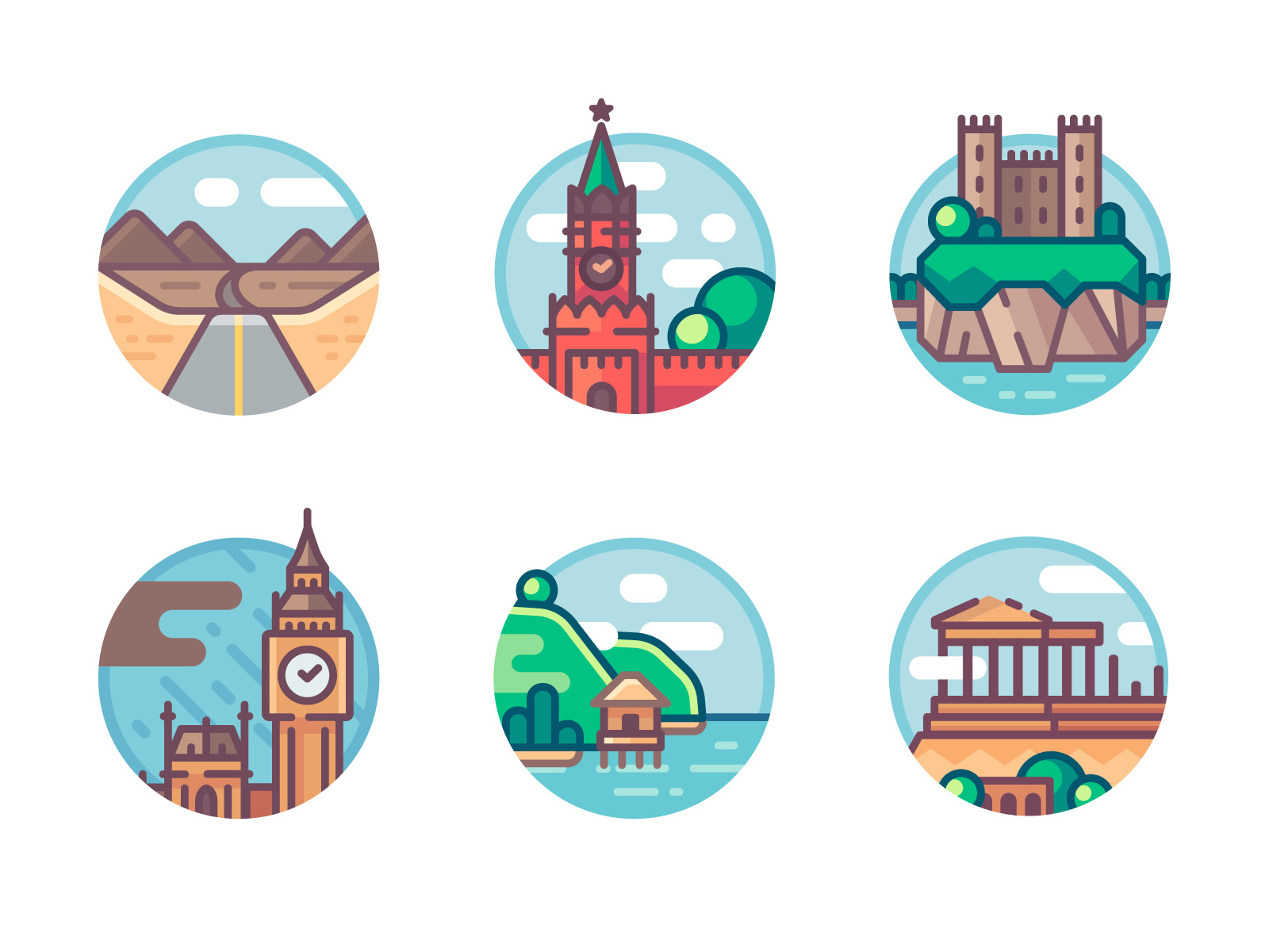 Landmarks illustrations set. Part 3 by Konstantin Kolesov on Dribbble