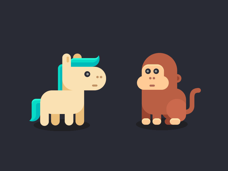 Pony and Bonobo game characters animal animation app bonobo character cute flat game monkey pony ui