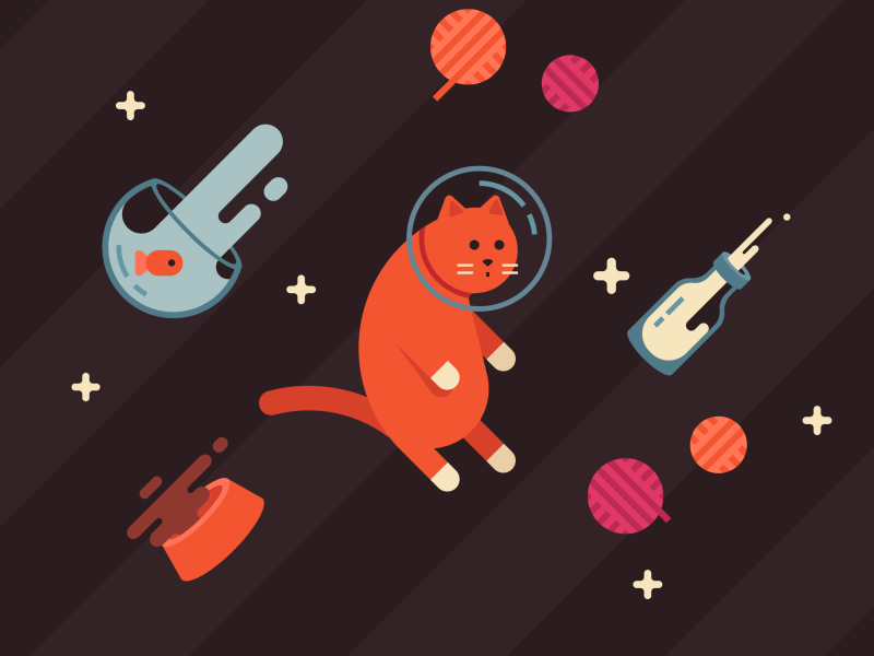 A cat in outer space animation astronaut cat cute fish flat fly illustration kitty live meal milk planet space star vector vector animation wallpaper