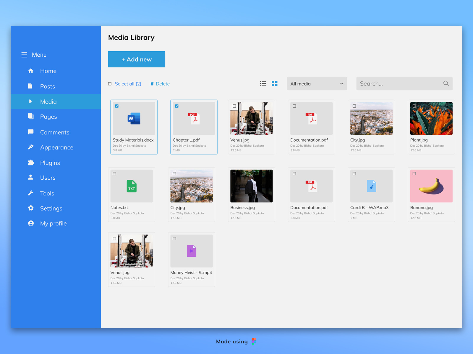 Media Library UI design by Bishal Sapkota on Dribbble