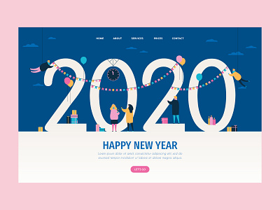 New Year landing page character design flat flat design flat illustration illustration landing page landing page design minimal minimalist vector web
