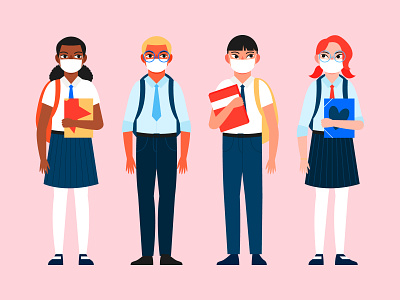 Students wearing face masks character design characters covid design flat flat design flat illustration illustration masks people students vector