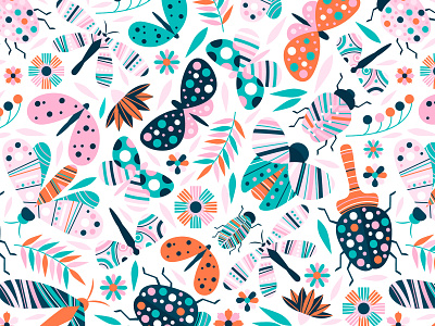 Colorful insects pattern adobe illustrator bugs colorful design flat flat design flat illustration flowers illustration insects pattern pattern design patterns seamless pattern vector