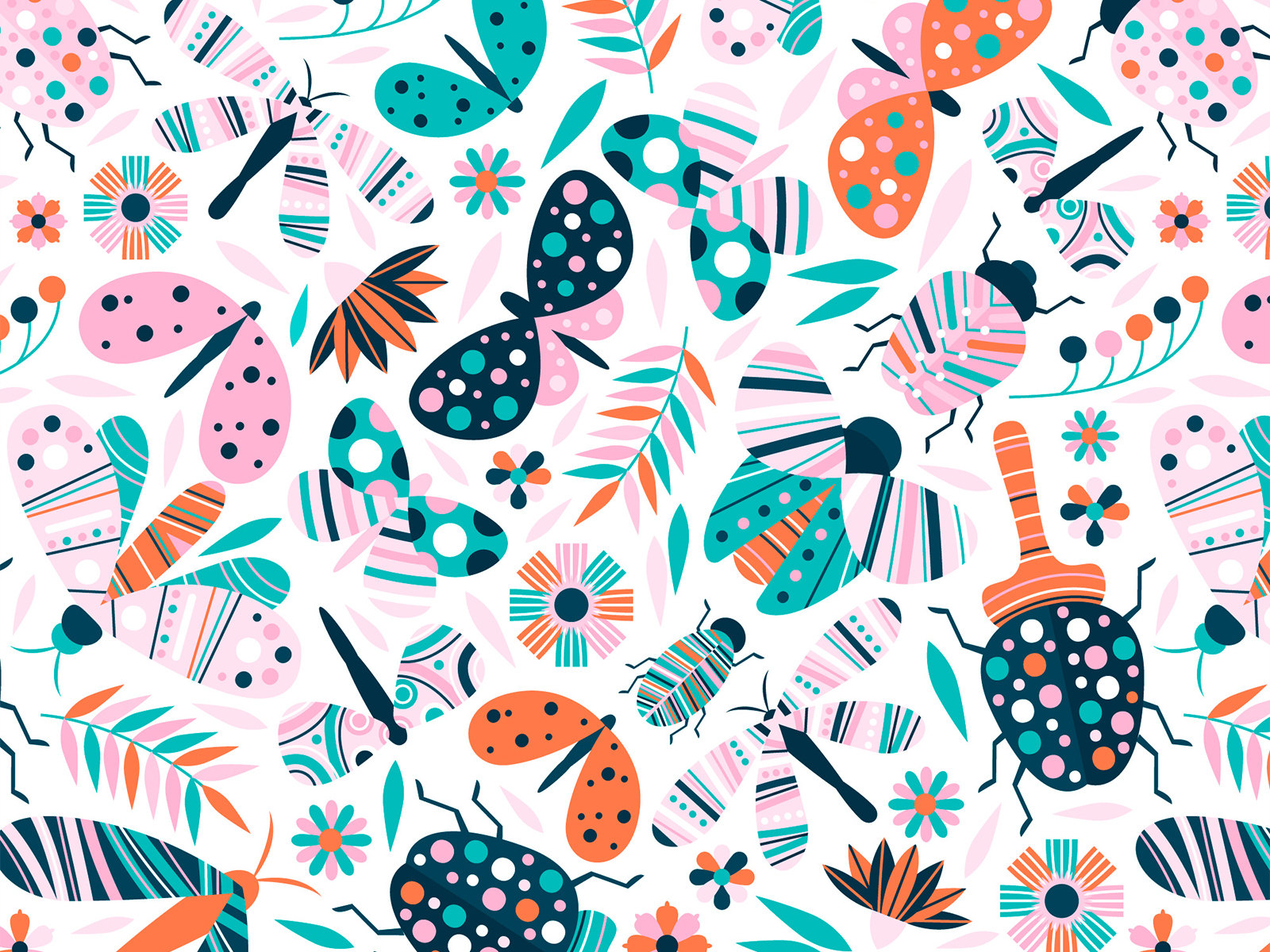 Colorful insects pattern by Carolina Valtuille on Dribbble