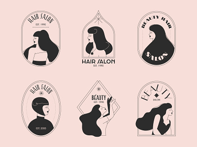 Hair salon logos branding character design design flat flat illustration illustration logo people typography vector