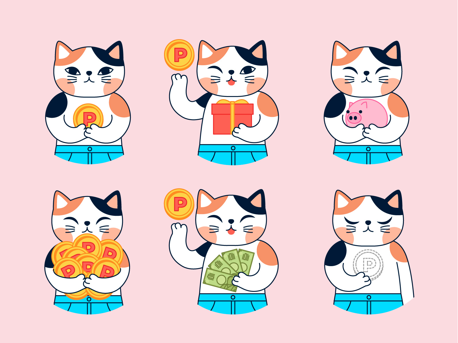 Japanese cat character stickers by Carolina Valtuille on Dribbble