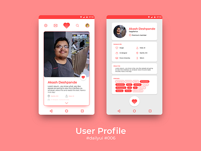 100 Days of UI Challenge - day 06 - User Profile android app appui branding card dailyui design illustrator photoshop ui ui ux design ux vector