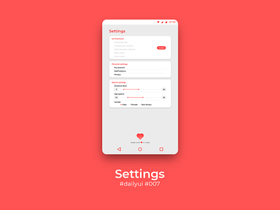 100 Days of UI Challenge - day 07 - Settings android app appui branding card dailyui design illustrator photoshop ui ui ux design ux vector