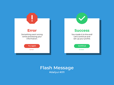 100 Days of UI Challenge - Daily UI - day 11 - Flash Message branding card dailyui design error flash flash message illustrator photoshop success ui ui ux design ux vector