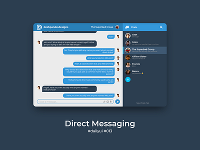 100 Days of UI Challenge - Daily UI - day 13 - Direct Messaging android app appui branding card dailyui design illustrator photoshop ui ui ux design ux vector web website