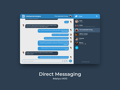 100 Days of UI Challenge - Daily UI - day 13 - Direct Messaging