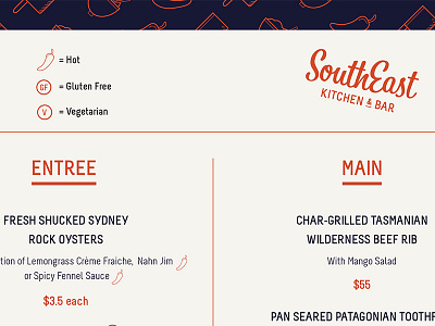 SouthEast Menu Design branding food grid icon layout logo menu print restaurant typography