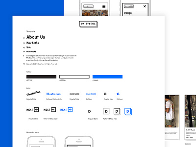 Daisylegs UI Styleguide brand button card design icon scroll style guide ui web