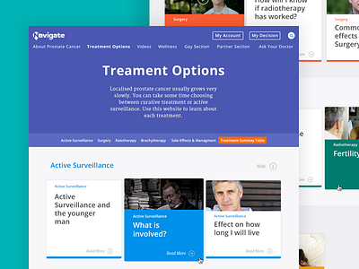 Treatment Options Page | Navigate articles cards design nav bar ui ux web