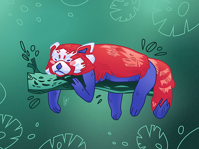 Vector illustration "Red panda lays on a log"