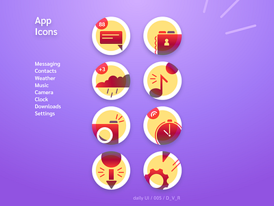 For the challenge "Daily UI". N 005 "App icon" 005 appicon camers challenge clock contacts d v r downloads figma icons interface messaging music settings weather