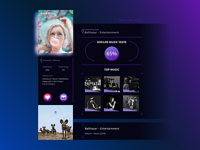 For the challenge "Daily UI". N 006 "User profile" 006 challenge d v r dailyui figma gradient music musicservice ui userprofile violet webdesign