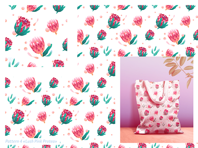 Pattern «Lush Pink Protea» d v r design pattern exotic flowers flower flower pattern flowers mock up mock up dress pattern patterns pink flowers protea sunny pattern vector art