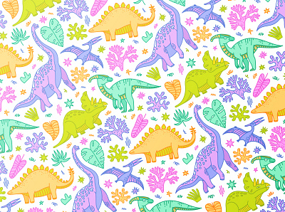 Dino Seamless Pattern ai children book children illustration design dino dinosaur illustration pattern seamless pattern sticker stickers vector иллюстрация