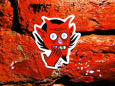 Cheerful Satan by luladmitrieva design devil graphic design humor illustration minimal red satan smile sticker stickers иллюстрация