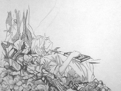 Daydreaming Under Tree illustration art manga pencil