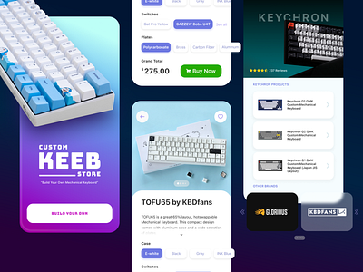 Custom Keeb Store app ui custom order e commerce keyboard mechanical keyboard mobile app mobile ui shop app transaction ui ui design
