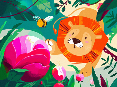 Lion 2d art article design bee bookart design drawing flat flower gift card hello illustration leo leon summer vector