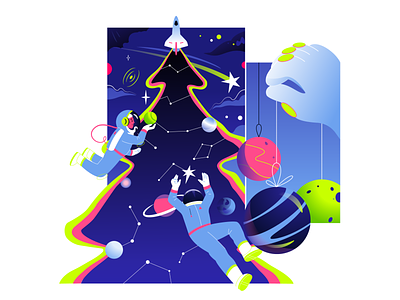 Happy Holidays 2d art animation article design branding christmas tree design drawing flat graphic design holidays illustration logo motion graphics new year space spaceship ui vector