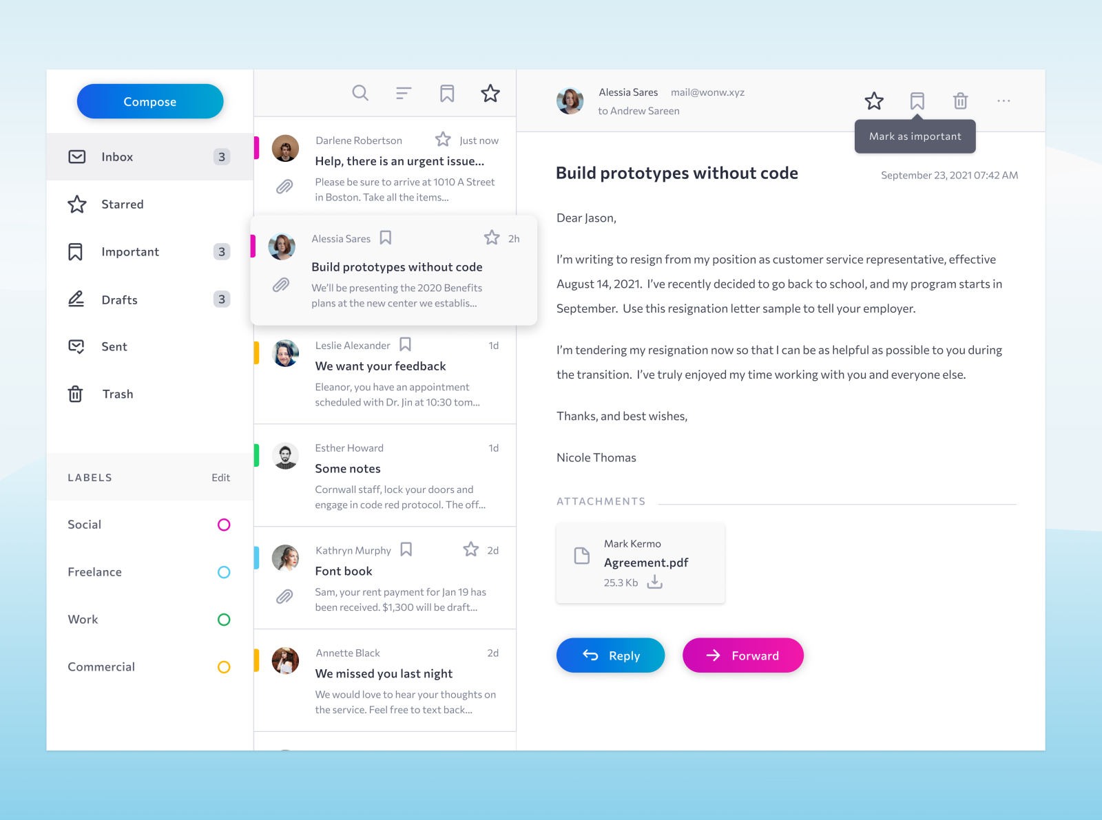 Email client by Alexandra Nevi on Dribbble