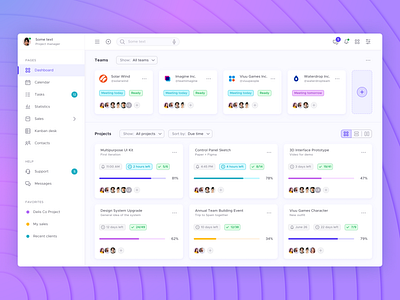 Dashboard — Teams and Projects dashboad design graphic design interface management panel profile project team ui ux violet white