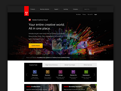Adobe.com redesign adobe creative cloud dark new new adobe redesign web design website
