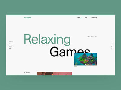 Work Responsibly - Relaxing games [wip] after effects ales ales nesetril anxiety astroneer calm games gaming health landing page mindfulness minimal parallax productivity relax relaxing sleep stress typography work responsibly
