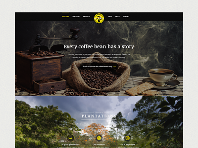 Coffee Brand Parallax Website Concept big photos coffee dark icons making of parallax process yellow