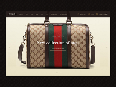 Gucci Homepage Concept bag dark gucci homepage luxury serif font top navigation