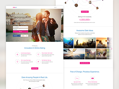 Dateout Landing Page circles clean connections date ideas dating helvetica hero image landing page pink white