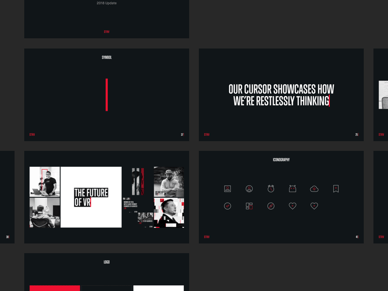 STRV Brand Guidelines 2018 - Part 1 ales nesetril black and red brand brand guide brand guide site brand guidelines brand idea brand identity brand update brand website branding curiosity cursor dark keynote presentation showcase slides strv