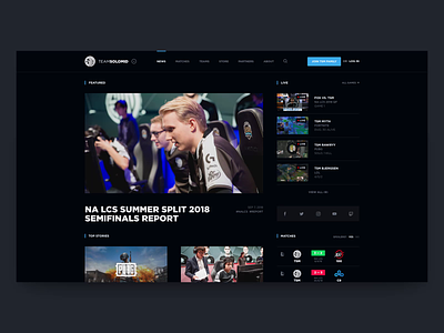 TSM Website Concept - Homepage ales nesetril dark dark ui esports esports homepage esports team fade in gaming live video livestream news news grid players strvcom team tsm twitch