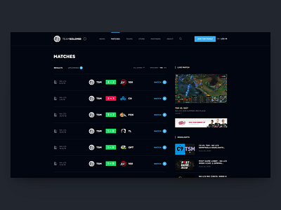 TSM Website Concept - Matches ales nesetril dark web dark webdesign esports fortnite game gamer gaming gaming team league of legends live matches live stream pubg strv team solomid tsm tsm team