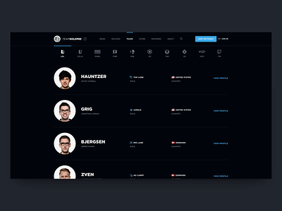 TSM Website Concept - Teams ales nesetril case study esports esports team featured video intro video league of legends lol player players riot games roster solomid team team solomid teams tsm tsm concept