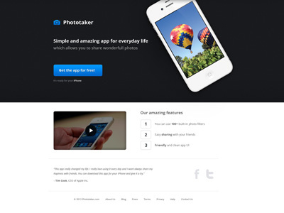 Product page template for iPhone app 2 amazing app buy clean css download for sale gumroad html ios iphone javascript layers psd simple template