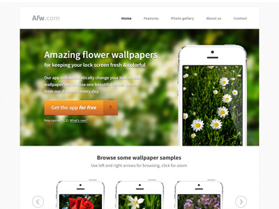 Column - Template for iPhone app website (psd) app app website arrow clean download flowers green gumroad ios iphone iphone5 orange pattern product page psd shadows simple white