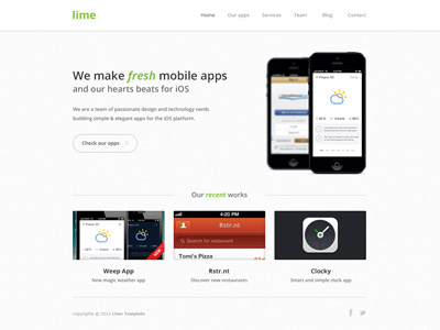 Lime - Portfolio website blog clean company contact creative market green ios iphone iphone5 light lime lines pattern portfolio services team white