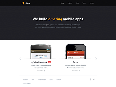 Spine - Portfolio website for mobile apps